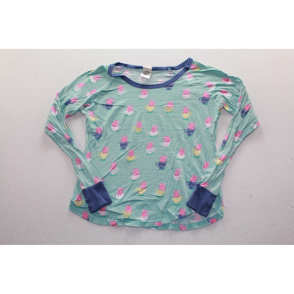 Nite Nite Munki Munki Pyjama Top Womens Medium Green Cat Print Long Sleeve Pjs